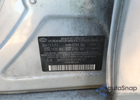 2012 Hyundai Sonata Se из США, поврежденный, VIN 5NPEC4AC8CH498792